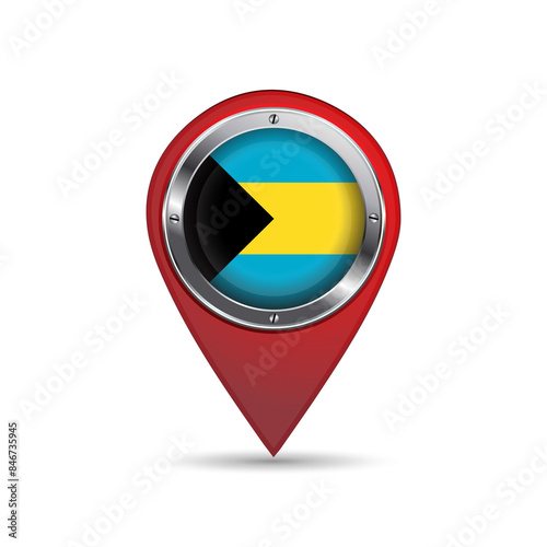 Free Download 3D location pin icon with Bahamas flag inside vector image design.  - GFXLoad