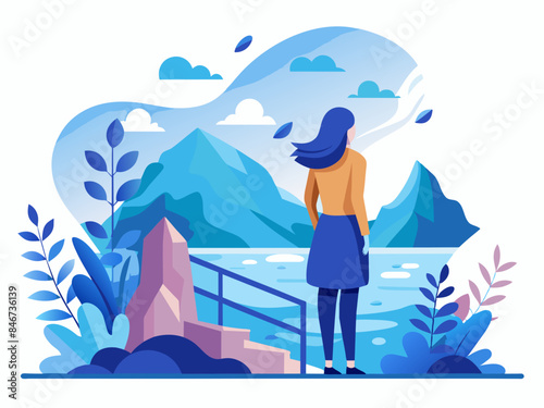 Woman on a Scenic Overlook - Abstract Soft Hue Background Vector Art