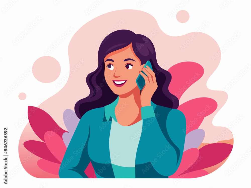 Woman Smiling While on a Phone Call - Abstract Soft Hue Background Vector Art Woman Smiling While on a Phone Call - Abstract Soft Hue Background Vector Art