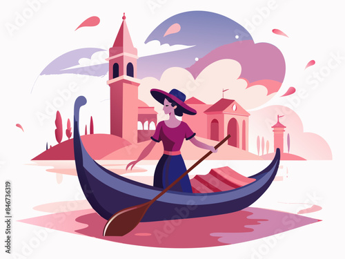 Woman on a Gondola Ride in Venice - Abstract Soft Hue Background Vector Design