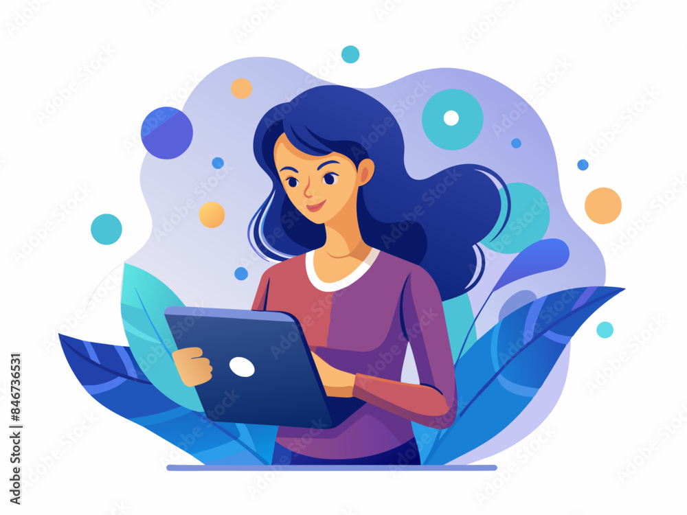 Woman Using a Tablet - Abstract Soft Hue Background Vector Illustration Woman Using a Tablet - Abstract Soft Hue Background Vector Illustration