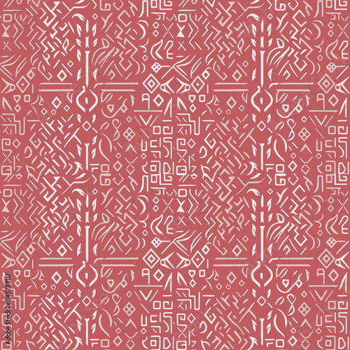 Occult Geometric Red Witchcraft Seamless Pattern with magic symbols