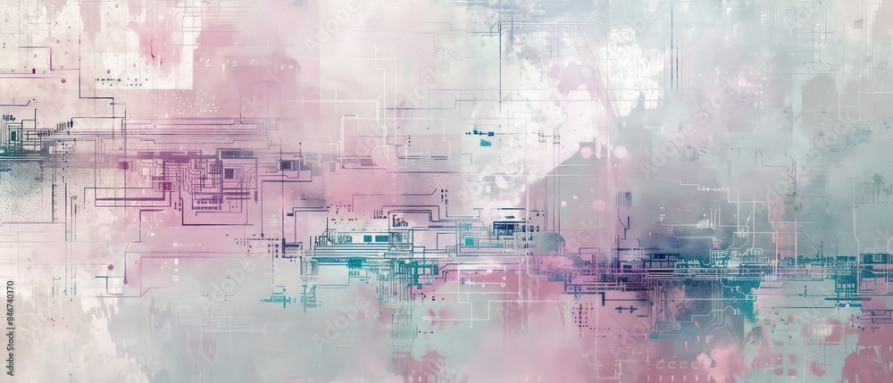 conceptual background featuring printed circuits and pastel painted textures, symbolizing a fusion of technology and art conceptual background featuring printed circuits and pastel painted textures, symbolizing a fusion of technology and art