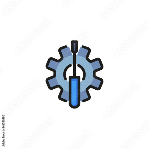 Gear and screwdriver line icon. Tool, garage, mechanic. Engineering concept. Vector illustration can be used for topics like maintenance, repair, service