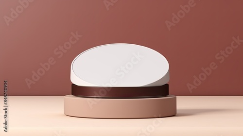 Modern Minimal Pedestal Podium Display with Brown Foundation Cream for Beauty and Cosmetics Products, 3D Illustration © Spear
