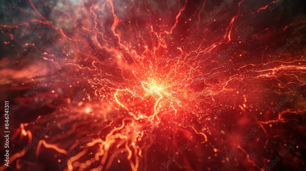 An explosion of pure power and electricity in the dark red plasma An explosion of pure power and electricity in the dark red plasma