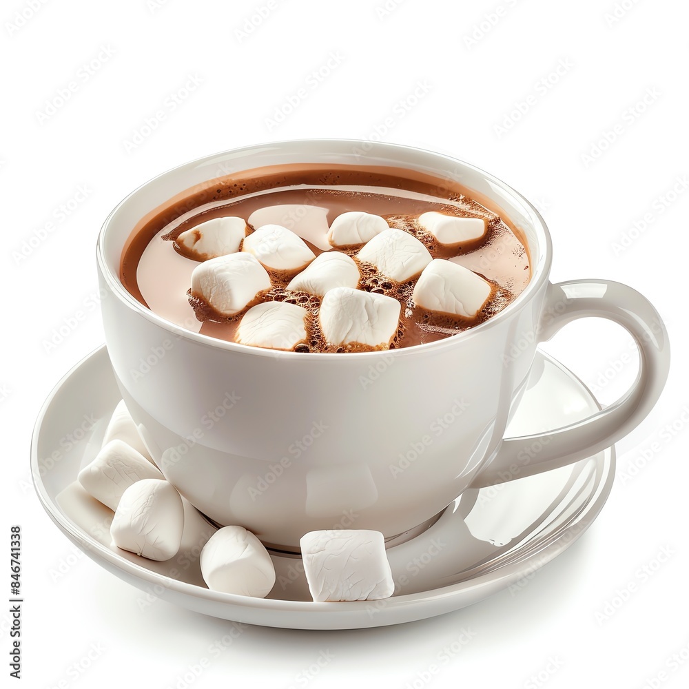 Hot cocoa with marshmallows on a white background, Hot cocoa with marshmallows on a white background,