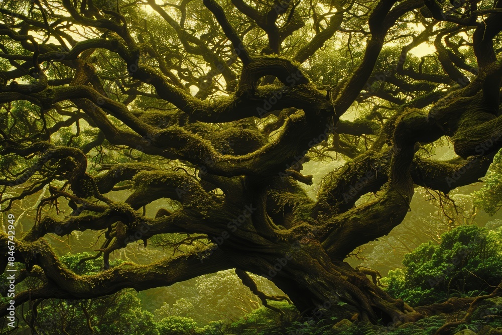 Majestic canopy enchanted forest with ethereal mist and magical glow, ideal for nature artwork Majestic canopy enchanted forest with ethereal mist and magical glow, ideal for nature artwork