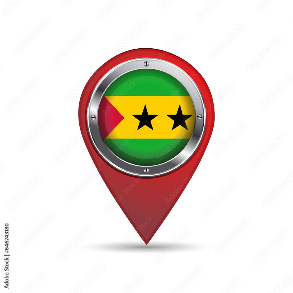 3D pin location icon with Sao Tome flag inside vector image design 3D pin location icon with Sao Tome flag inside vector image design