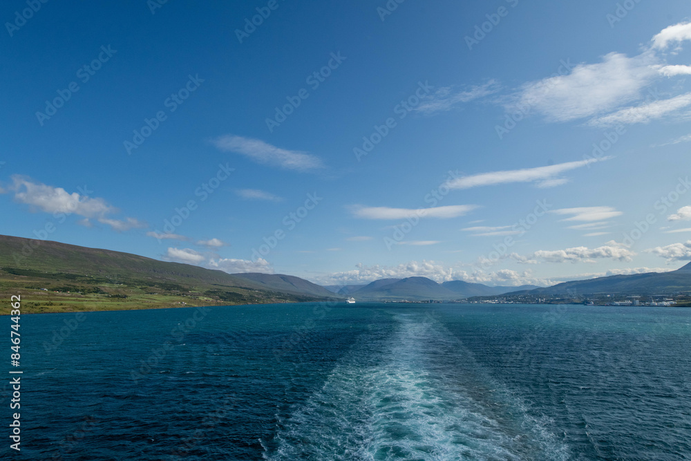 Akureyri fjords landscape from the sea Akureyri fjords landscape from the sea