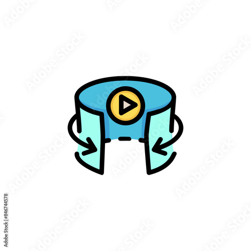 Panoramic video line icon. Panorama, arrow, play, vr. Virtual reality concept. Can be used for topics like filmmaking, digital devices, virtual tour