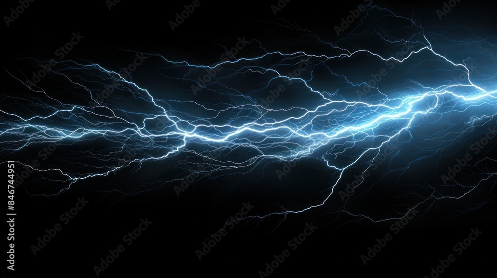 Fototapeta premium Dark background with lightning and thunder. Lightning forms the background in a realistic manner. A powerful charge causes many sparks