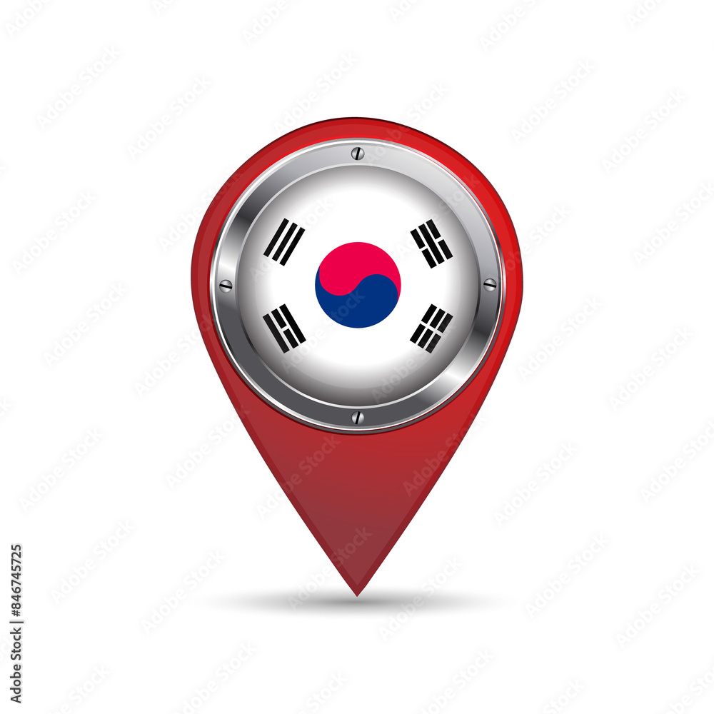 3D pin icon with South Korea flag inside vector image design 3D pin icon with South Korea flag inside vector image design