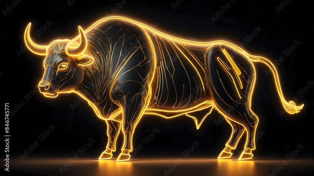 Bull golden lines on a black background, illustration background Bull golden lines on a black background, illustration background