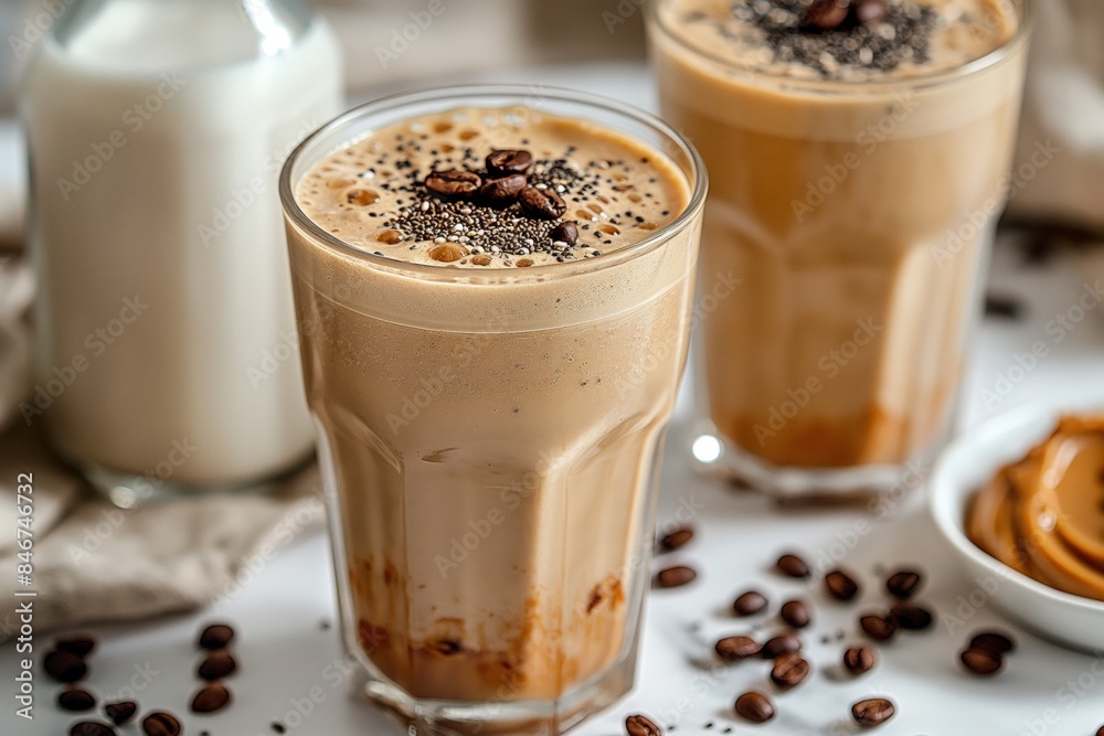 Inviting coffee smoothie with a swirl of chocolate and a creamy, frothy top Inviting coffee smoothie with a swirl of chocolate and a creamy, frothy top