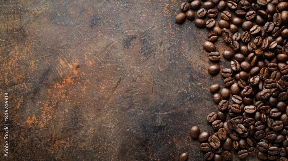 Coffee beans on rustic table with space for text Coffee beans on rustic table with space for text