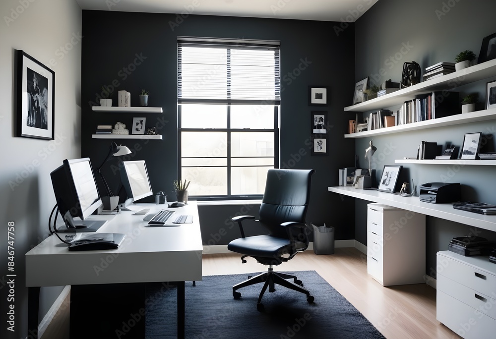 Fototapeta premium minimalist interior design style futuristic home office sleek furniture state of the art technology