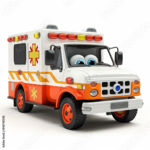 Wallpaper Mural Ambulance with eyes , illustration 3 D, cartoon style. Torontodigital.ca
