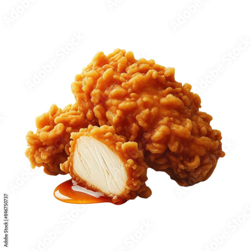 buttermilk fried chicken, with a crunchy, golden coating that reveals tender juicy chicken inside isolated 