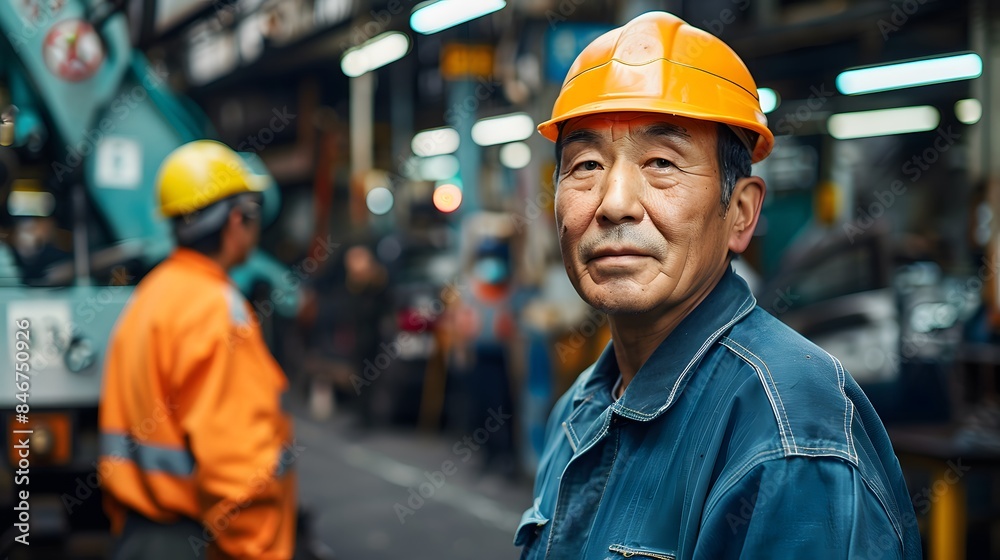 工場で働く日本人男性 工場で働く日本人男性
