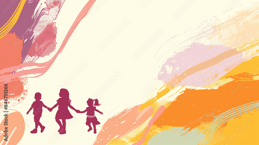 Abstract kids background children's playroom, abstract lines pastel colors purple, orange, yellow, warm light green, white, place for text Abstract kids background children's playroom, abstract lines pastel colors purple, orange, yellow, warm light green, white, place for text