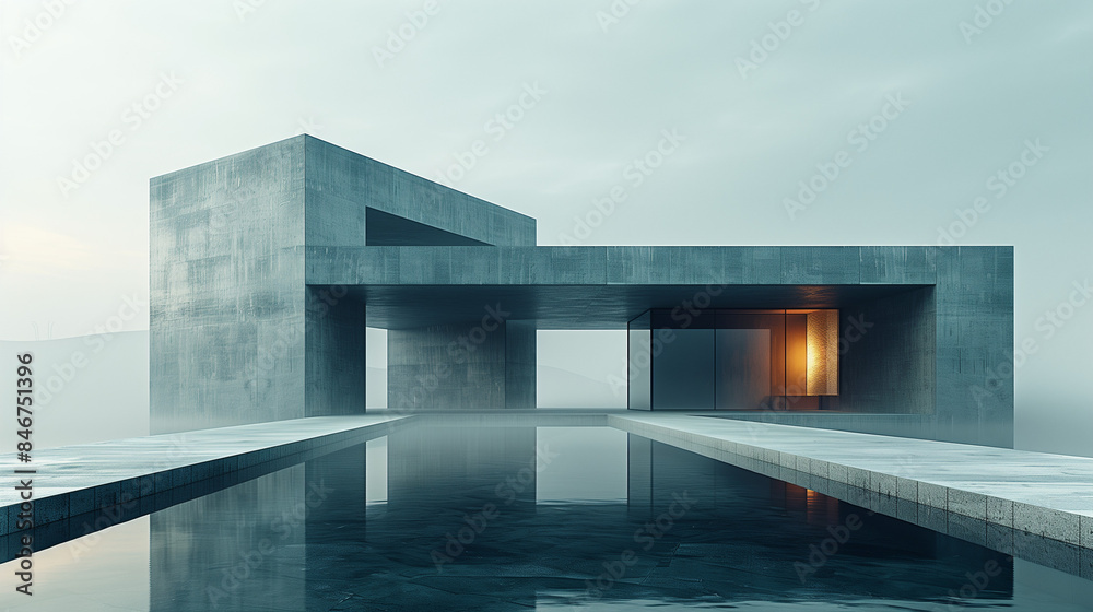 Obraz premium Striking Desktop Wallpaper Featuring Minimalistic Abstract Architecture Concept with Clean Lines and Simple Geometric Shapes in a Monochromatic Color Palette