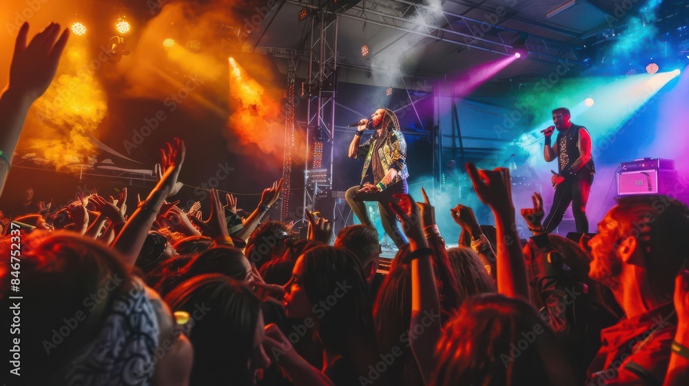 © Muhawaii - Energetic live concert with vibrant stage lighting, enthusiastic crowd, and dynamic band performance creating an unforgettable musical experience. © Muhawaii - Energetic live concert with vibrant stage lighting, enthusiastic crowd, and dynamic band performance creating an unforgettable musical experience.