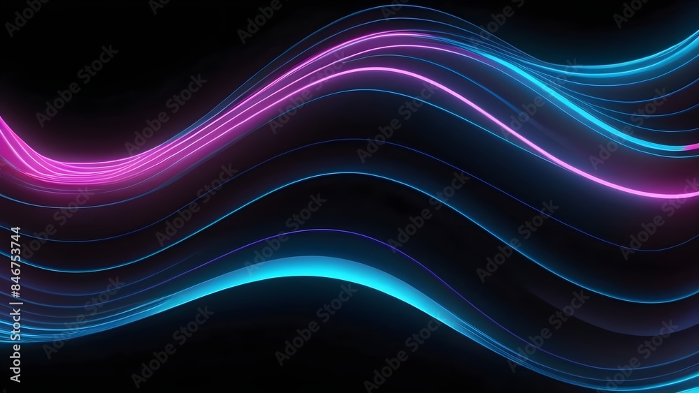 Obraz premium Dynamic abstract background with pink and blue glowing lines on a dark backdrop, highlighting wavy and smooth textures, ideal for creative projects, futuristic concepts and web design