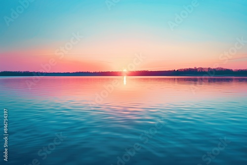 Wallpaper Mural blue sky, calm lake surface, reflection of the setting sun Torontodigital.ca