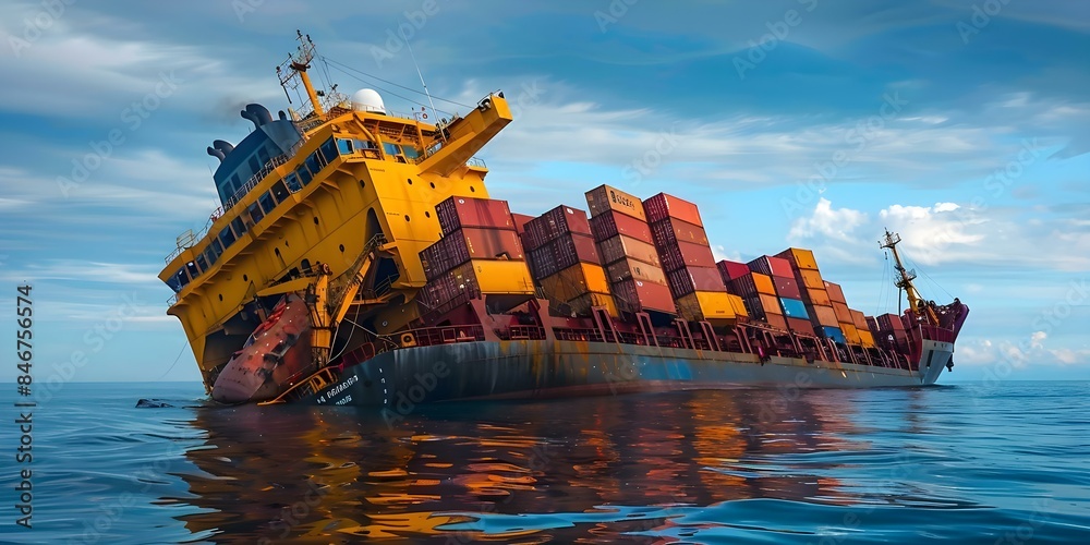 Cargo ship sinks in ocean with its cargo after capsizing. Concept Cargo ...