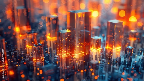 A cityscape with tall buildings and a foggy atmosphere