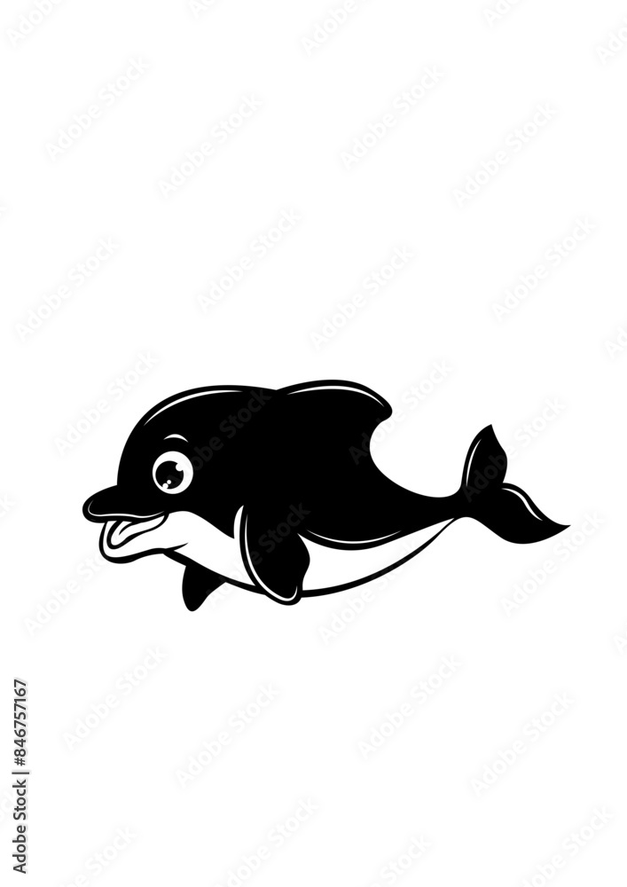 Fototapeta premium Cute Dolphin | Tropical Vibes | Underwater Sea Animal | Aquatic Mammal | Sea Creature | Whales | Marine life | Original Illustration | Vector and Clipart | Cutfifle and Stencil