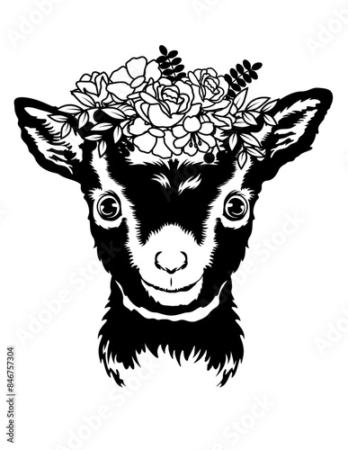 Cute Floral Baby Goat | Goat Farm Owner | Farm Animal | Kid Bucks | Floral Animal | Floral Goat | Domesticated Animals | Original Illustration | Vector and Clipart | Cutfifle and Stencil