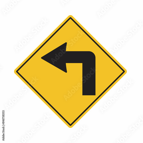 turn left ahead sign. vector icon