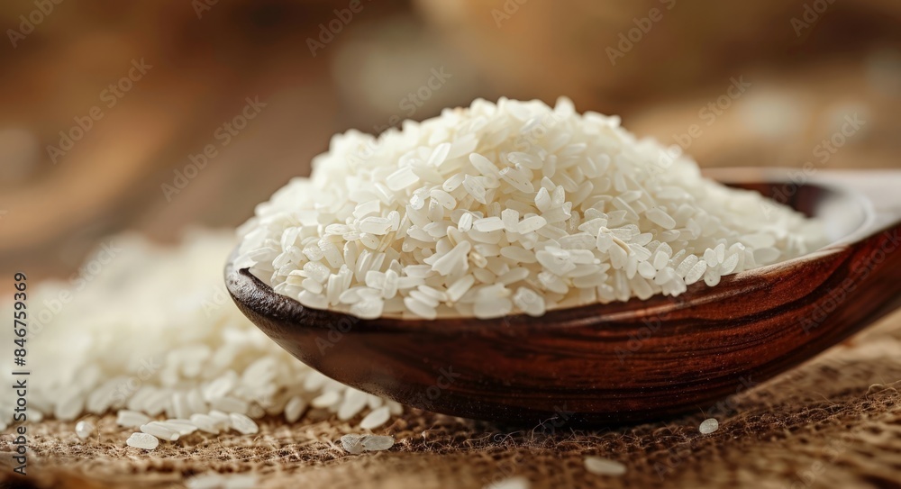 A bowl of rice with white grains on a tablecloth. A bowl of rice with white grains on a tablecloth.