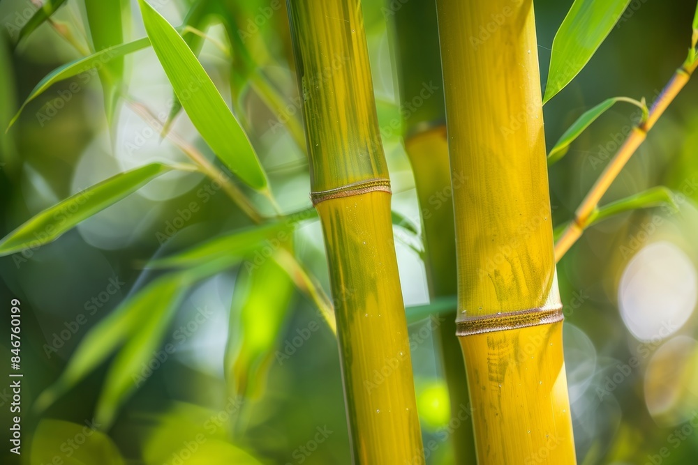 Fototapeta premium Close up of vibrant green bamboo stalks, highlighting intricate texture and natural allure