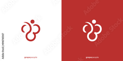 Simple People and Grapes Logo. Grape Person, Fresh Fruit People Logo Icon, Symbol, Vector, Design Template.