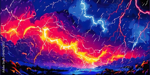 abstract pop art illustration of thunderbolt streaks of vivid colors