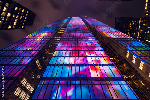 projection mapping display on a skyscraper