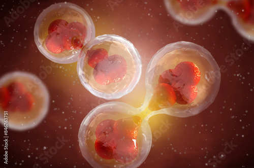 Medical concept background, Cell division is the process of formation of two or more daughter cells from a parent cell, 3D rendering