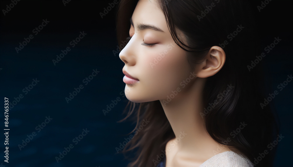 Fototapeta premium 静かに目を閉じる肌の美しい若い日本人女性