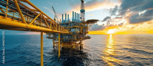 Offshore oil rig construction platform, petroleum and natural gas extraction at sea