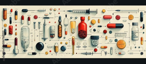 Wallpaper Mural Knolling Arrangement of Various Medicine-Related Objects Torontodigital.ca