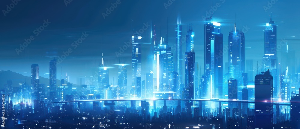 Obraz premium Futuristic city skyline featuring a smart transportation system with autonomous vehicles