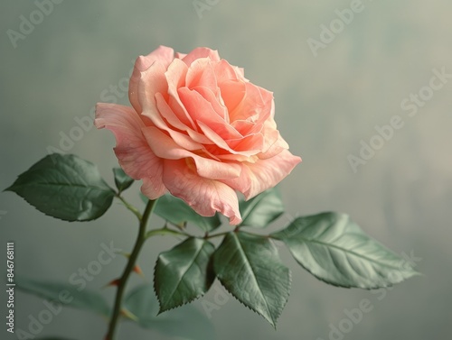 Pink Rose in Full Bloom Against a Soft Blur Background