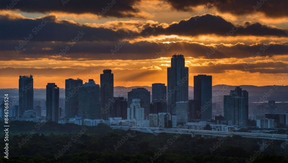 Expansive sunset skyline. Expansive sunset skyline.