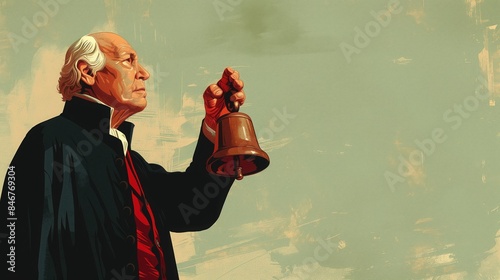 Illustration of Miguel Hidalgo ringing a bell photo