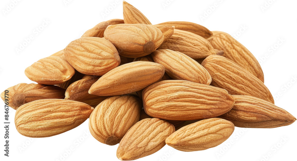 Fototapeta premium Heap of Almonds - Perfect for Food Packaging or Recipe Blogs, Isolated on transparent background, clipart, png ,di cut, cut out