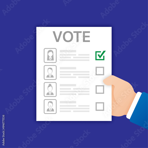 Voting ballot with list of candidates in hand