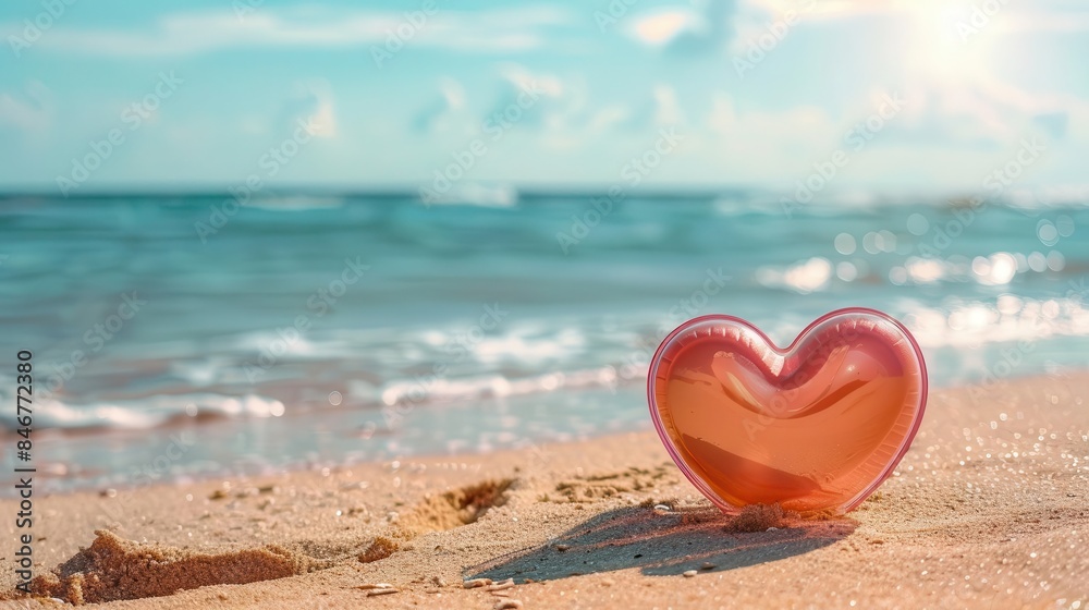 Heart shaped headphones on a sandy beach, evoking a sense of tranquility and serenity Heart shaped headphones on a sandy beach, evoking a sense of tranquility and serenity